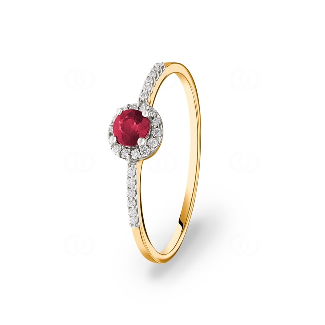 Ring 750/18 K Yellow Gold with round Ruby and Diamonds 0.07 ct H/si - RI-46604-RUB-GG