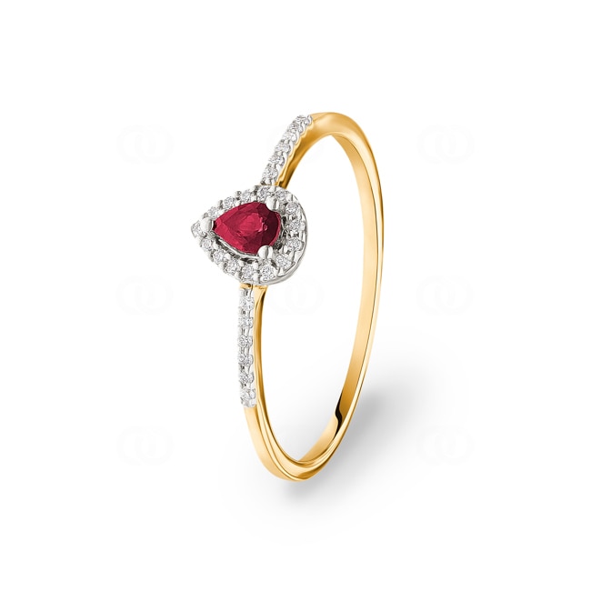 Bague or jaune 750/18 ct avec rubis poire et diamants 0.08 ct H/si Bague or jaune 750/18 ct avec rubis poire et diamants 0.08 ct H/si - RI-46610-RUB-GG