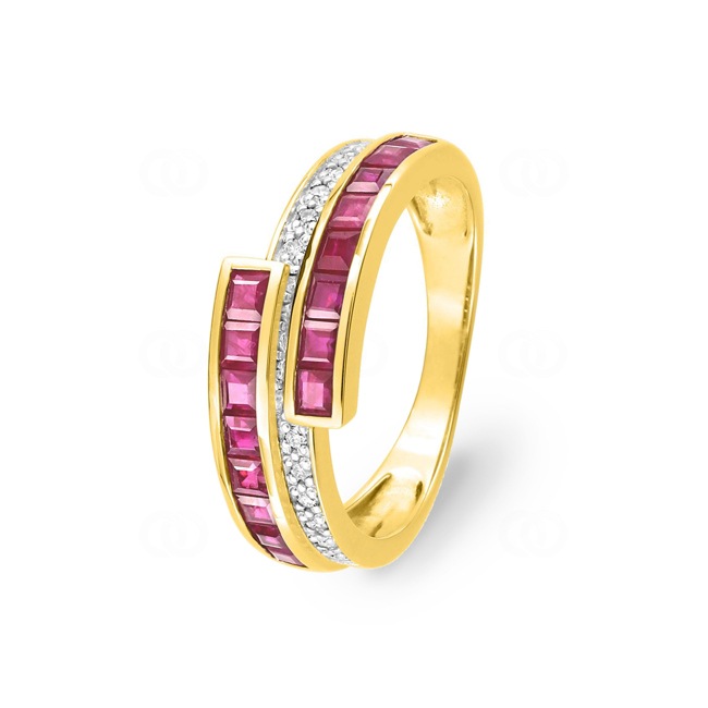 Damenring 750/18 K Gelbgold mit Rubinen 1.33ct. & Diamanten 0.06ct. - MI055BRB5