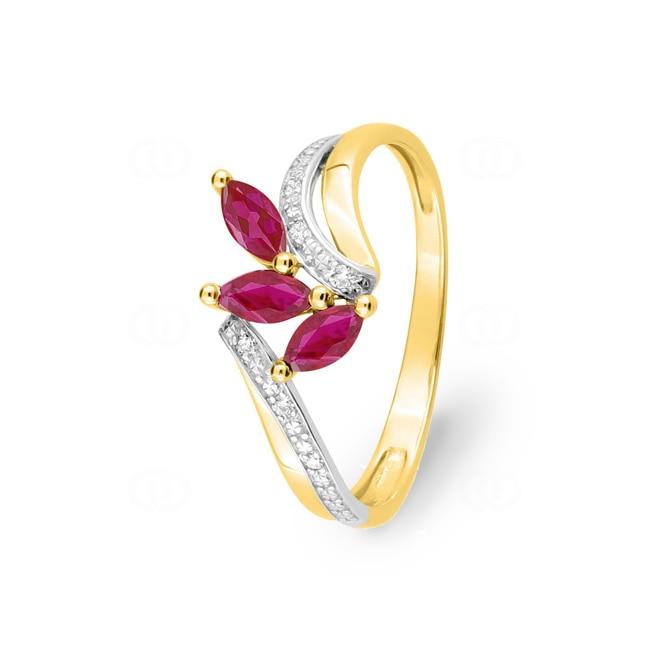 Bague or jaune 750/18 ct avec rubis marquise et diamants 0.02ct. - MN007BRB4