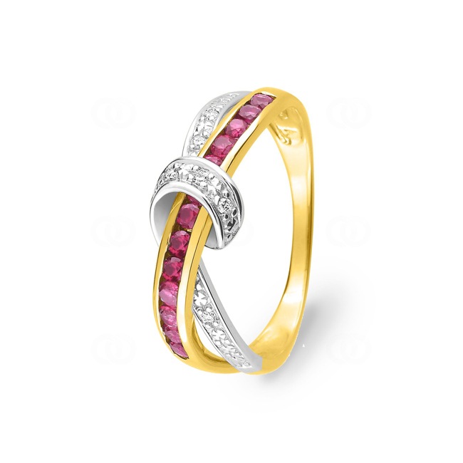 Damenring 750/18 K Gelbgold mit Rubinen rund & Diamanten 0.03ct. - MX029BRB5