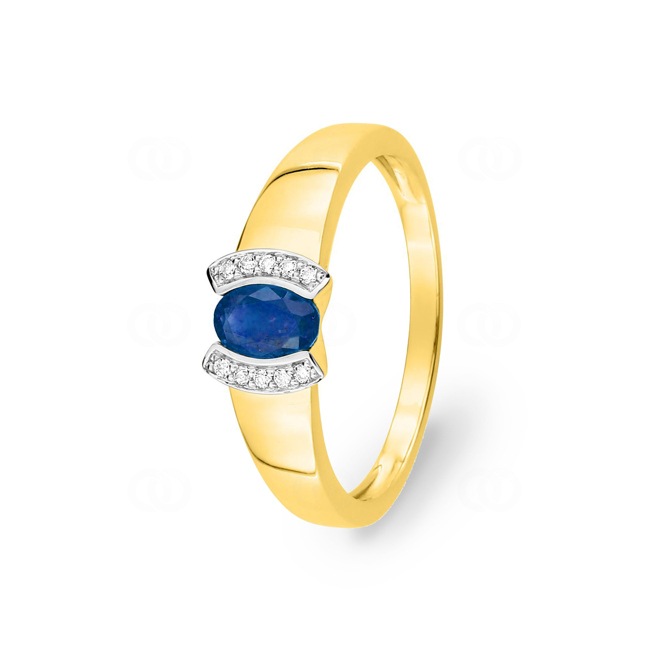 Bague or jaune 750/18 ct avec saphir ovale et diamants 0.05ct. - MW063BSB4