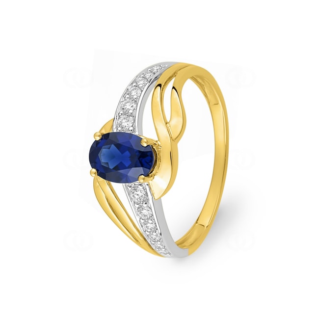 Damenring 750/18 K Gelbgold mit Saphir oval und Zirkonia - 08PE60BSZ