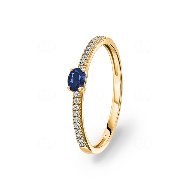 Ring 750/18 K Yellow Gold with oval Sapphire and Cubic Zirconia - 8PA825JSZ