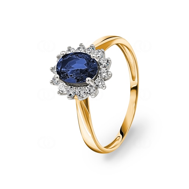 Damenring 750/18 K Gelbgold mit Saphir und Zirkonia - 08PE46BSZ