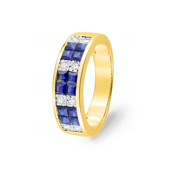 Ring 750/18 K Yellow Gold with Sapphires and Diamonds 0.12ct. - NE066XSB4