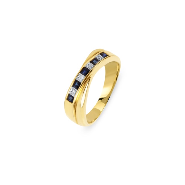 Bague or jaune 750/18 ct avec saphirs & diamants 0.02 ct H/si Ø 54 - PR1496/2