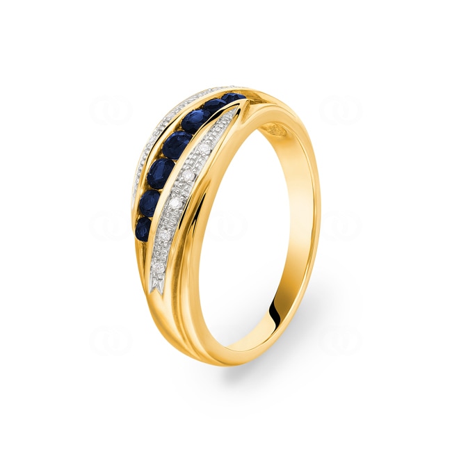 Damenring 750/18 K Gelbgold mit Saphiren & Diamanten 0.05 ct H/si Ø 54 - PR3620-4-GG