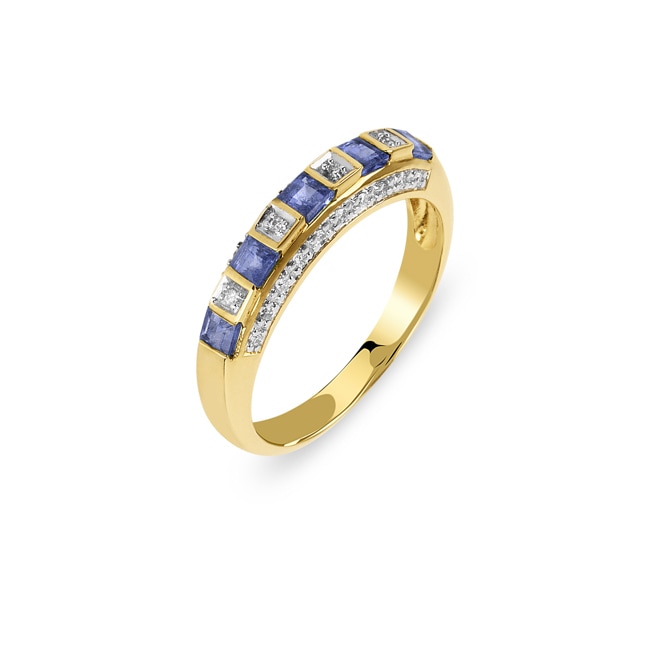 Damenring 750/18 K Gelbgold mit Saphiren und Diamanten 0.10 ct H/si Ø 54 - PR6994/2