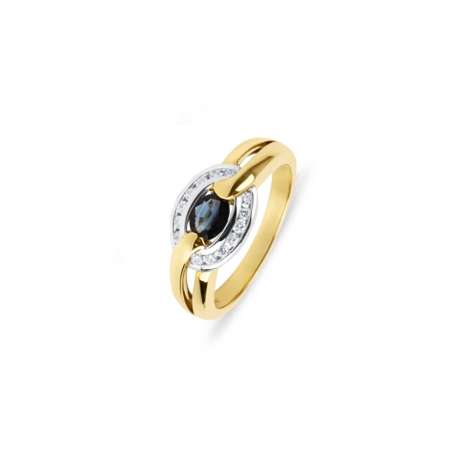 Ring 750/18 K Yellow Gold with Sapphire and Diamonds 0.18 ct H/si, Ø 54 Ring 750/18 K Yellow Gold with Sapphire and Diamonds 0.18 ct H/si, Ø 54 - PR3171/2-1
