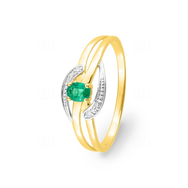 Ring 750/18 K Yellow Gold with Emerald  & Diamonds 0.01ct. - 1.4066.E3