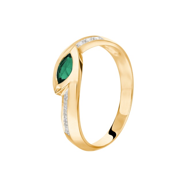 Damenring 750/18 K Gelbgold mit Smaragd & Diamanten 0.05 ct H/si Ø 54 - PR5750/01-1