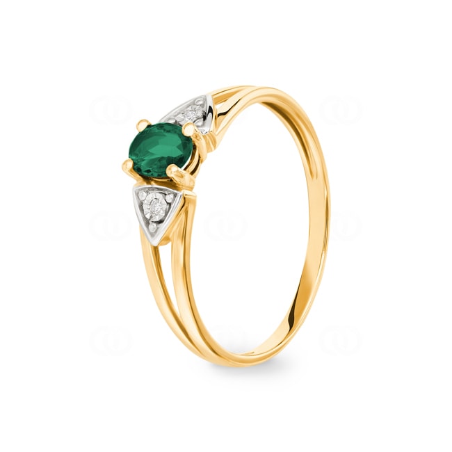 Bague or jaune 750/18 ct avec émeraude ovale & diamants 0.01ct. - MZB22BEB4