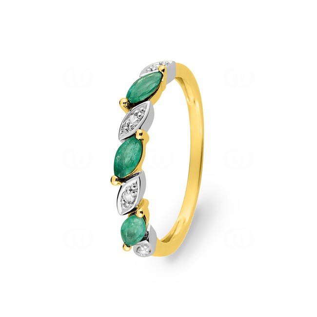 Bague or jaune 750/18 ct avec émeraudes marquise et diamants 0.03ct. - MBA10BEB4