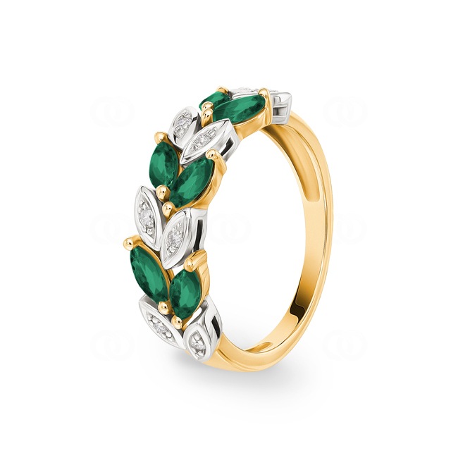 Ring 750/18 K Yellow Gold with Emeralds and Diamonds 0.07ct. - MBA11BEB4