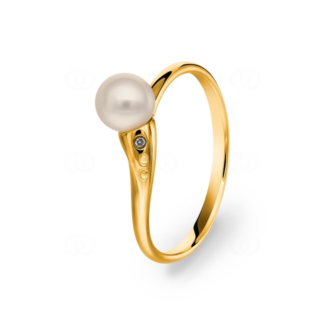 Ring 750/18 K Yellow Gold with Freshwater Pearl & Diamond 0.01 ct H/si Ø 56 - PR8363-ZP