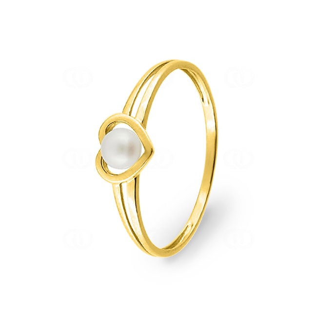 Damenring 750/18 K Gelbgold Herz mit Süsswasserzuchtperle Ø 3.5mm - G9477J
