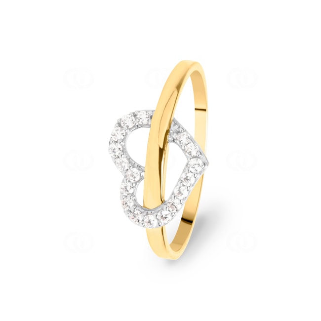 Bague or jaune 750/18 ct Cœur avec zircones - ID022BZ