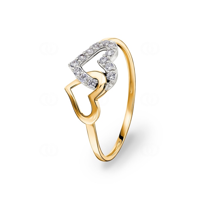 Ring 750/18 K Yellow Gold Hearts with Cubic Zirconia - ID013BZ