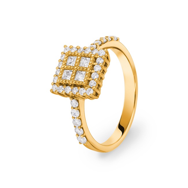 Bague or jaune 750/18 ct avec zircones Ø 54 - RR0792-01