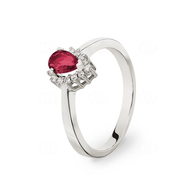 Ring 750/18 K White Gold, Diamonds 0.11 ct H/si and Ruby 0.56 ct - RI-095373-RUB-WG