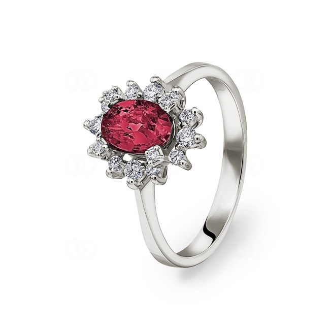 Damenring 750/18 K Weissgold, Diamanten 0.22 ct H/si & Rubin 1.23 ct Damenring 750/18 K Weissgold, Diamanten 0.22 ct H/si & Rubin 1.23 ct - RI-097267-RUB-WG