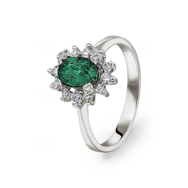 Bague or gris 750/18 ct avec diamants 0.22 ct H/si et émeraude 0.62 ct Bague or gris 750/18 ct avec diamants 0.22 ct H/si et émeraude 0.62 ct - RI-097267-SMA-WG