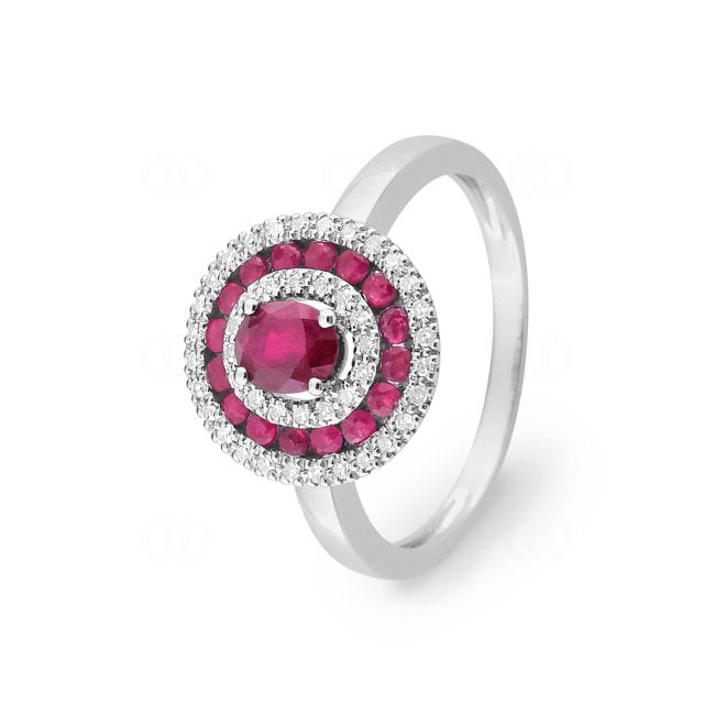 Ring 750/18 K White Gold with 17 Rubies and Diamonds 0.13ct. - MX074GRB4