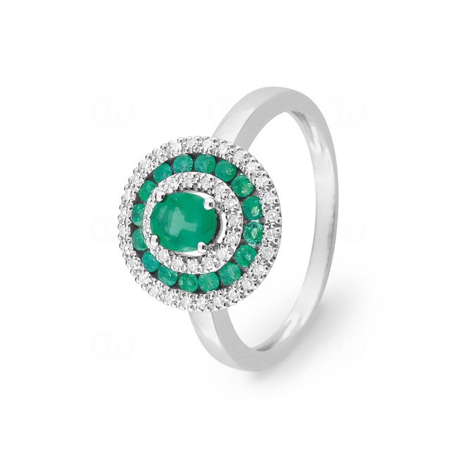 Bague or gris 750/18 ct avec 17 émeraudes et diamants 0.13ct. - MX074GEB4