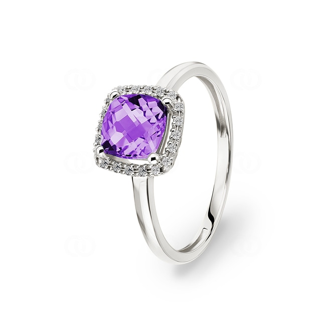Ring 750/18 K White Gold with Amethyst and Diamonds 0.06 ct H/si - RI-47241-AME-WG