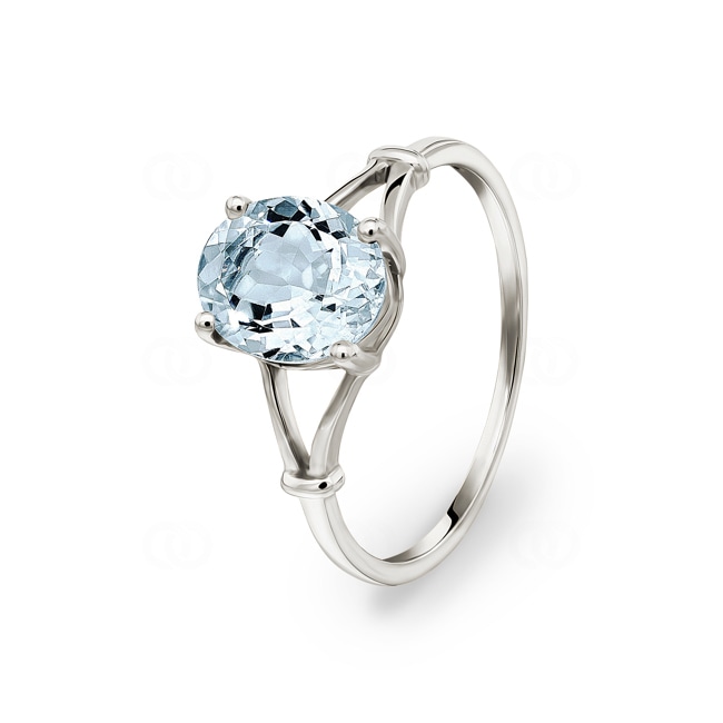 Bague or gris 750/18 ct avec aigue-marine ovale Bague or gris 750/18 ct avec aigue-marine ovale - 1605.4GAM