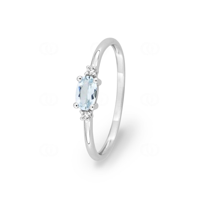 Damenring 750/18 K Weissgold mit Aquamarin oval & Diamanten 0.02 ct. - 1.7518.M1