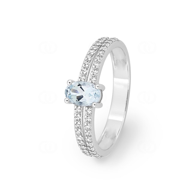 Bague or gris 750/18 ct avec aigue-marine ovale et zircones - 1.7565.M1