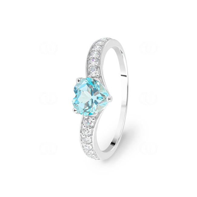 Ring 750/18 K White Gold with Blue Topaz & Cubic Zirconia - 1.7045.T1