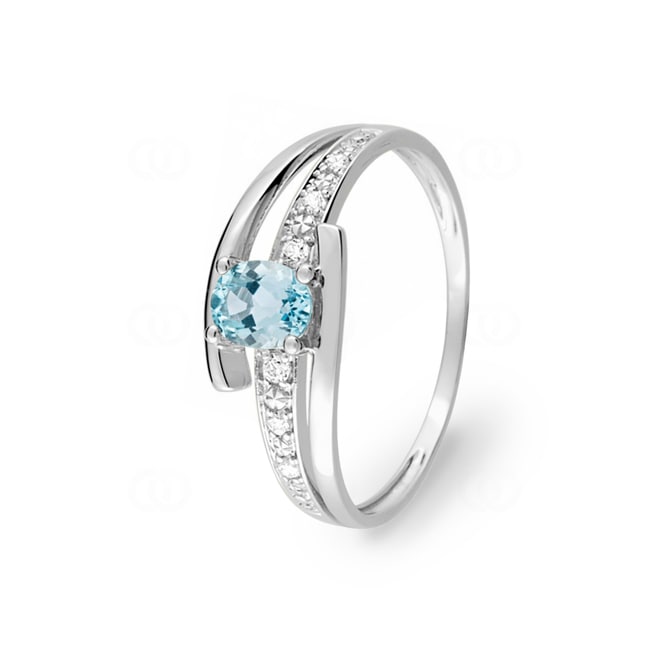 Ring 750/18 K White Gold with oval Blue Topaz & Cubic Zirconia - 1.7047.T1