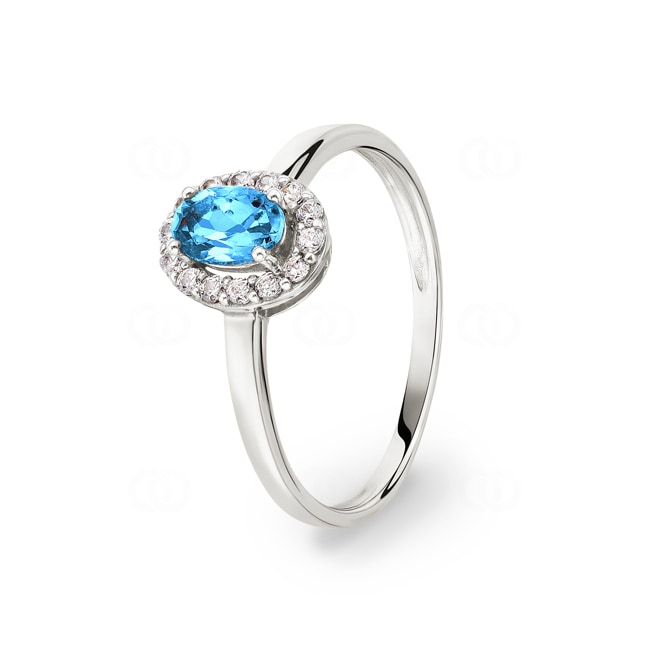Bague or gris 750/18 ct avec topaze bleue ovale & zircones - 1.7048.T1