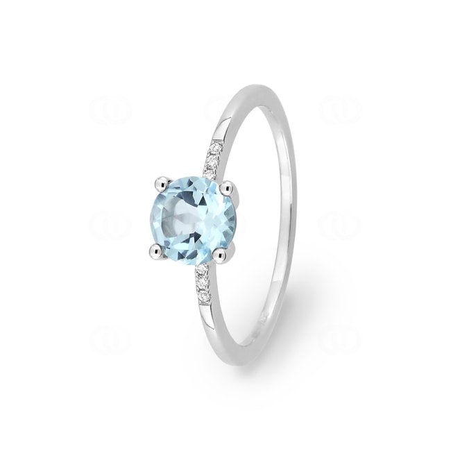 Ring 750/18 K White Gold with round Blue Topaz & Diamonds 0.02ct. - 1.872.T1