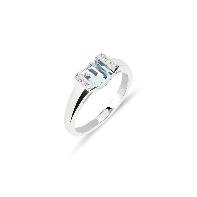 Damenring 750/18 K Weissgold mit Blautopas und Diamanten 0.03 ct H/si Ø 56 - PR7722/04-1