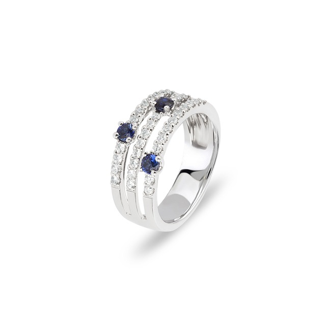 Ring 750/18 K White Gold with Diamonds 0.49 ct. H/si & Sapphires 0.39 ct. Ø 54 - 1213.04331/0001