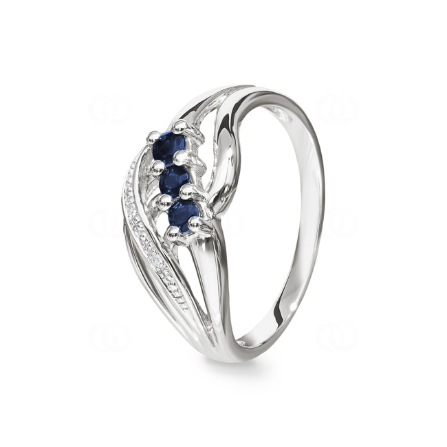 Ring 750/18 K White Gold with Diamonds 0.01 ct H/Si and Sapphires - PR08245-2-WG