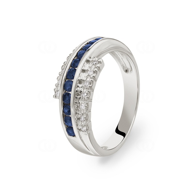 Bague or gris 750/18 ct avec diamants 0.05 ct H/Si et saphirs - PR2922-2-WG