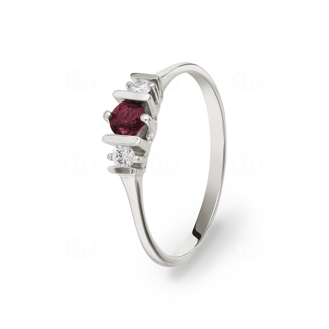 Damenring 750/18 K Weissgold mit Diamanten 0.09 ct H/Si und Rubin Ø 56 - PR9245/3