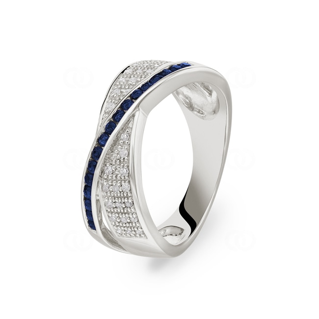 Bague pour femmes or gris 750/18 ct avec diamants 0.54 ct H/Si et saphirs Ø 54 - PR6246/2-WG