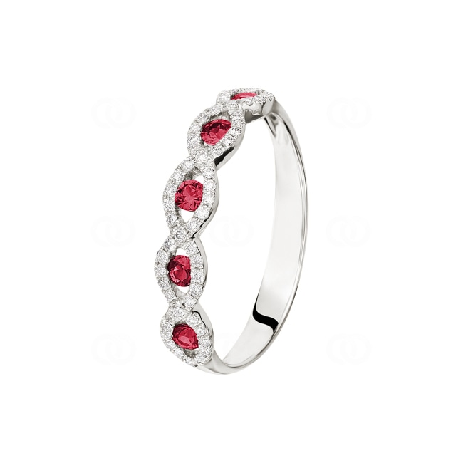 Ring 750/18 K White Gold with Diamonds 0.17 ct H/Si and Rubies 0.25 ct - PR10901-3-WG