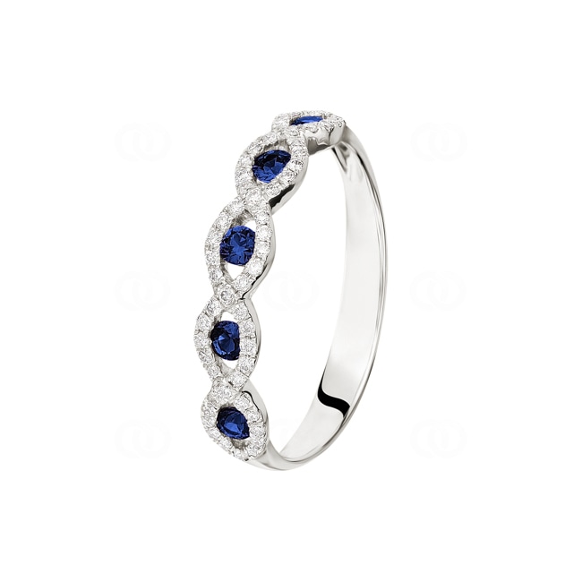 Ring 750/18 K White Gold with Diamonds 0.18 ct H/Si and Sapphires 0.28 ct - PR10901-2-WG