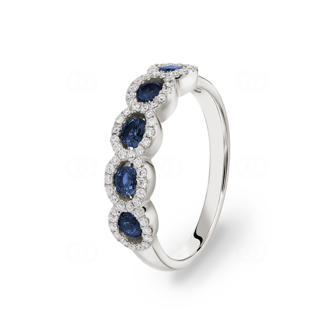 Damenring 750/18 K Weissgold mit Diamanten 0.27 ct H/Si und Saphiren - PR10550-2-WG