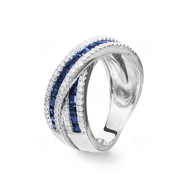Ring 750/18 K White Gold with Diamonds 0.56 ct H/Si and Sapphires - PR07631-2-WG
