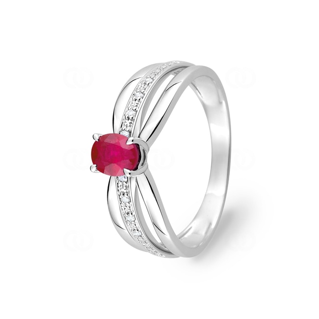 Ring 750/18 K White Gold with oval Ruby & Diamonds 0.03ct. - 1.7211.R1