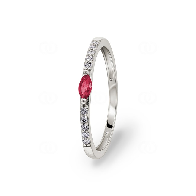 Damenring 750/18 K Weissgold mit Rubin oval & Diamanten 0.08 ct. - 1.7556.R1