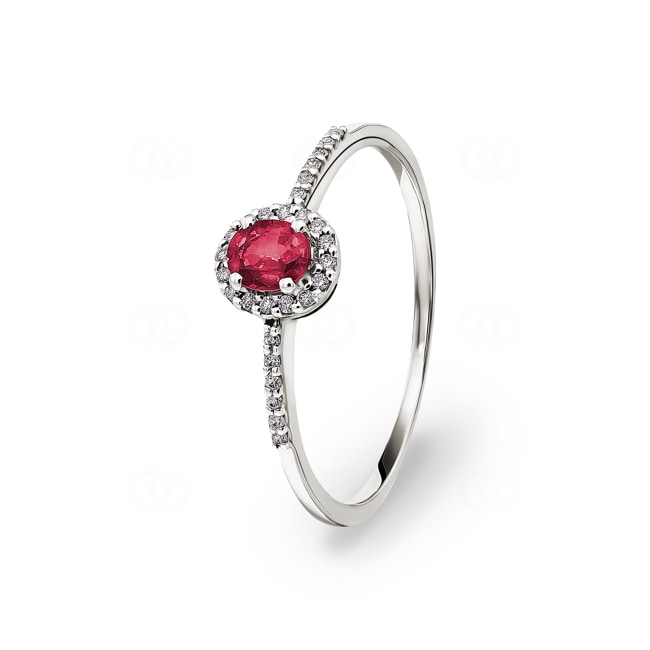 Bague or gris 750/18 ct avec rubis ovale & diamants 0.08 ct H/si - RI-46628-RUB-WG